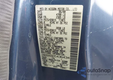 2000 Nissan Frontier Xe из США, поврежденный, VIN 1N6DD26S6YC436434